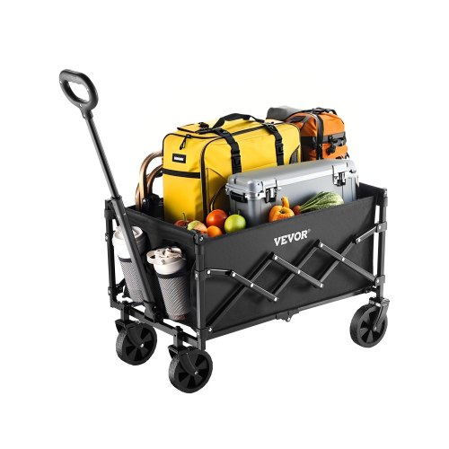 

VEVOR Bollerwagen 66x45x46 cm, 102 kg faltbarer Transportwagen mit Geländerädern, Outdoor-Allzweckwagen mit verstellbarem Griff, Campingwagen für Strand, Lebensmittelgeschäft, Garten, Schwarz