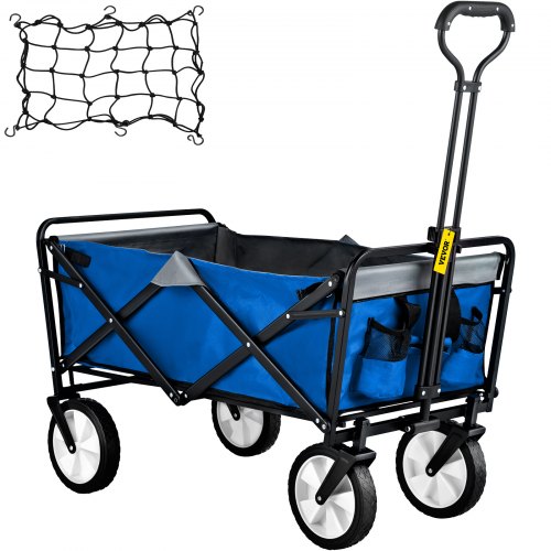 VEVOR Bollerwagen faltbar mit Vorderrad-Bremse Gerätewagen aus Pulverbeschichteter Stahl Handwagen mit Dach 83x44x25cm Transportwagen 100kg Belastbarkeit Blau Ideal für Ausflug Gartenarbeit