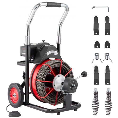 

VEVOR Rohrreinigungsmaschine 100 Fuß x 1/2 Zoll, automatische Rohrreinigungsspirale auf Rädern, 550 W tragbare Rohrreinigungsmaschine mit 8 Schneidern und luftaktiviertem Fußschalter für 2 bis 4 Zoll Rohre