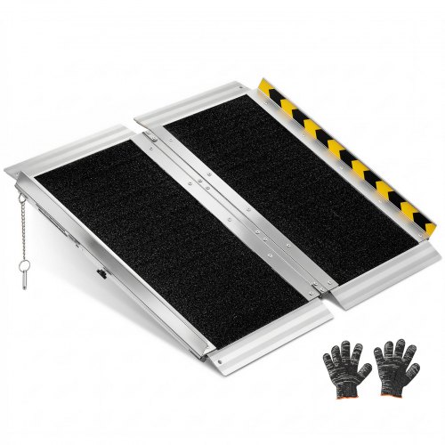

VEVOR Rollstuhlrampe Faltbar 610x745mm, 362,9kg Belastbare Schwellenrampe mit Rutschfester Oberfläche, Tragbare Alu-Auffahrschiene, Auffahrrampe für Rollstuhl Scooter Türschwelle Bordsteine Treppen