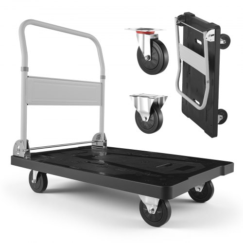 VEVOR Plattformwagen Klappbar 300 kg, Transportwagen mit Lenkrolle, Handwagen mit Rutschfester Ladefläche, Klappwagen Transporthilfe für Einfache Aufbewahrung, 895x595x850 mm Rollwagen