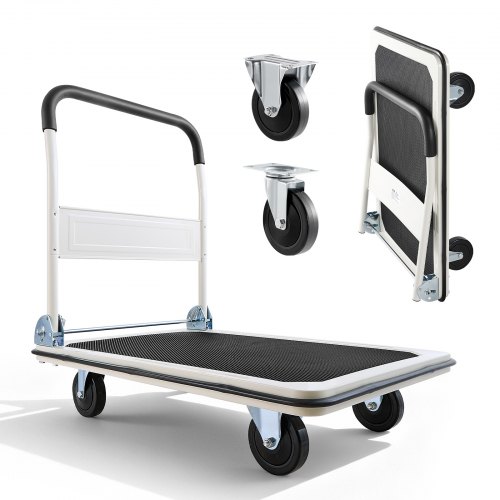 

VEVOR Plattformwagen Klappbar 300 kg, Transportwagen mit Lenkrolle, Handwagen Ladefläche mit Anti-Rutsch-Beschichtung, Transporthilfe für Einfache Aufbewahrung, 900x610x870 mm Rollwagen