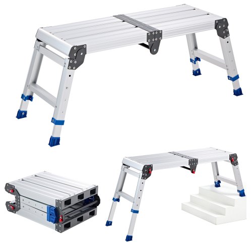 

VEVOR Arbeitsplattform 851x305mm, Klappbare Arbeitsbühne aus Alu mit 226,8kg Tragkraft, 360-508mm Höhenverstellbare Laufbühne mit Sicherheitsverriegelung, Tragbare Stufenleiter für Haus Werkstatt