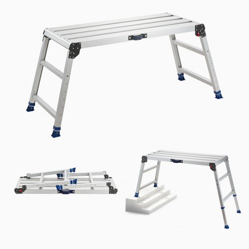 VEVOR Arbeitsplattform 1016x457mm, Klappbare Arbeitsbühne aus Alu mit 226,8kg Tragkraft, 584-876mm Höhenverstellbare Laufbühne mit Sicherheitsverriegelung, Tragbare Stufenleiter für Haus Werkstatt