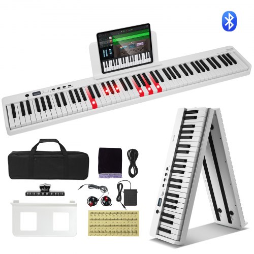 

VEVOR 88-Tasten-Klappklavier, Bluetooth und MIDI, tragbares elektronisches digitales Klappklavier mit Sustain-Pedaltasche, berührungsempfindlichen Tasten, Kopfhörern, wiederaufladbar für Anfänger, Jugendliche und Erwachsene, weiß