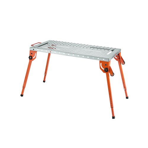 VEVOR Faltbarer Schweißtisch 533x1118mm, 226 kg Tragkraft, Werktisch mit 4-stufiger Höhenverstellung, Werkbank mit 6 Werkzeugschlitzen und 16mm Befestigungslöchern für Reparatur von Schweißbaugruppen