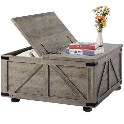 

VEVOR Couchtisch Kaffeetisch im Farmhouse-Stil 914 mm, quadratischer Couchtisch mit Scharnier & großem Ablagefach, rustikaler Cocktailtisch aus Holz für Wohnzimmer Schlafzimmer Apartment Studio
