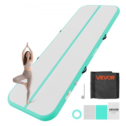 VEVOR Aufblasbare Gymnastikmatte 300x100x10 cm Airtrack-Turnmatte für Training, Wettkampfsport & Yoga, mit Rutschfester Oberfläche, 600-W-Elektroluftpumpe, Reparaturflicken, Düsen & Tasche, Mintgrün