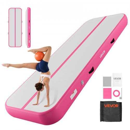 VEVOR Aufblasbare Gymnastikmatte 300x100x20 cm Airtrack-Turnmatte für Training, Wettkampfsport & Yoga, mit Rutschfester Oberfläche, 600-W-Elektroluftpumpe, Reparaturflicken, Düsen & Tasche, Rosa