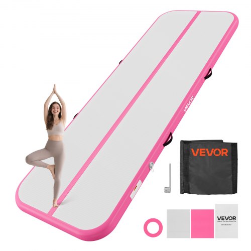 VEVOR Aufblasbare Gymnastikmatte 300x100x10 cm Airtrack-Turnmatte für Training, Wettkampfsport & Yoga, mit Rutschfester Oberfläche, 600-W-Elektroluftpumpe, Reparaturflicken, Düsen & Tasche, Pink