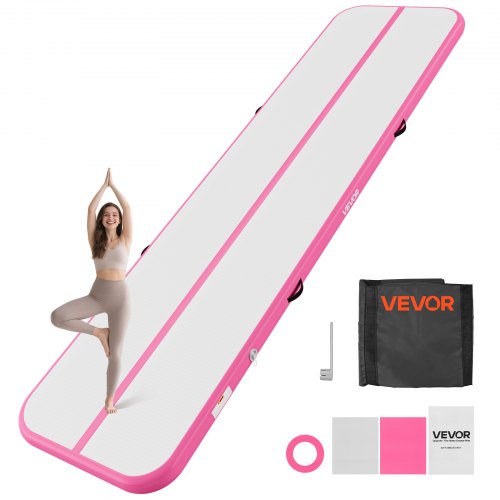 VEVOR Aufblasbare Gymnastikmatte 400x100x10 cm Airtrack-Turnmatte für Training, Wettkampfsport & Yoga, mit Rutschfester Oberfläche, 600-W-Elektroluftpumpe, Reparaturflicken, Düsen & Tasche, Pink