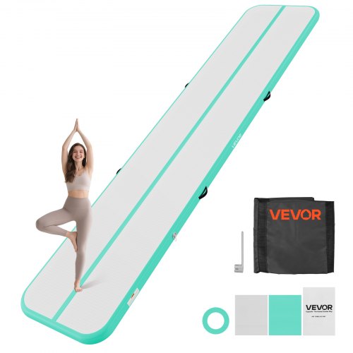 VEVOR Aufblasbare Gymnastikmatte 500x100x10 cm Airtrack-Turnmatte für Training, Wettkampfsport & Yoga, mit Rutschfester Oberfläche, 600-W-Elektroluftpumpe, Reparaturflicken, Düsen & Tasche, Mintgrün