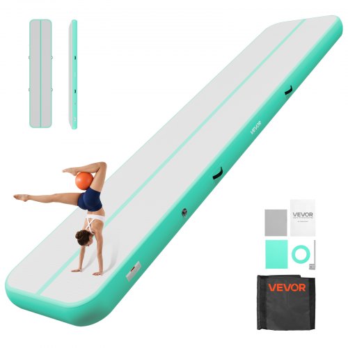 VEVOR Aufblasbare Gymnastikmatte 500x100x20 cm Airtrack-Turnmatte für Training, Wettkampfsport & Yoga, mit Rutschfester Oberfläche, 600-W-Elektroluftpumpe, Reparaturflicken, Düsen & Tasche, Mintgrün
