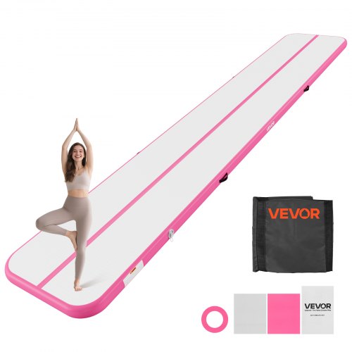 VEVOR Aufblasbare Gymnastikmatte 600x100x10 cm Airtrack-Turnmatte für Training, Wettkampfsport & Yoga, mit Rutschfester Oberfläche, 600-W-Elektroluftpumpe, Reparaturflicken, Düsen & Tasche, Pink
