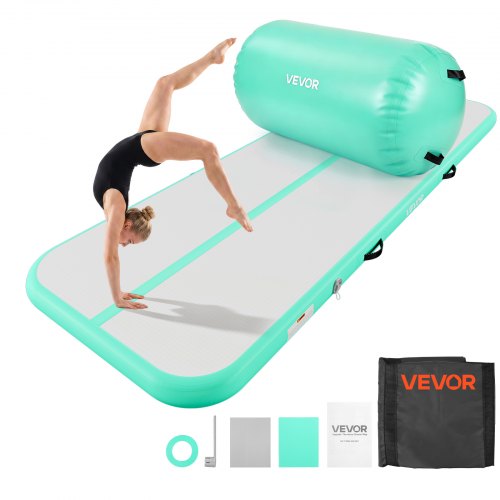 VEVOR Aufblasbares Turnmatten-Set 3 x 1 m Airtruck Turnrolle Mintgrün für Fitnessstudio Outdoor und Yoga, 3,2 psi, Verstärkte Nähte, Griffe, mit 600-W-Elektroluftpumpe und Aufbewahrungstasche