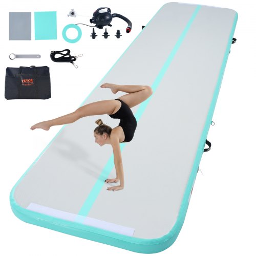 VEVOR Gymnastik-Luftmatte 10 cm Dick Aufblasbare Gymnastik-Tumbling-Matte, Tumbling-Bahn mit Elektrischer Pumpe, Trainingsmatten für den Heimgebrauch/Fitnessstudio /Yoga/Cheerleading/Strand/Park Grün