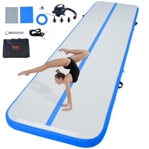 VEVOR Gymnastik-Luftmatte Aufblasbare Gymnastik-Tumbling-Matte, Tumbling-Bahn mit Elektrischer Pumpe, 398 x 101 x 10 cm Trainingsmatten für den Heimgebrauch/Fitnessstudio/Yoga/Cheerleading Blau