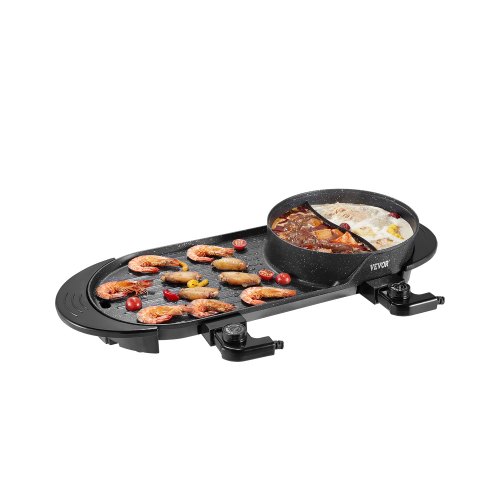 

VEVOR Hot Pot mit Grill, 2200 W 2 in 1 elektrischer rauchfreier Grill und Hot Pot, koreanischer BBQ Shabu Feuertopf mit separater doppelter Temperaturregelung & antihaftbeschichteter Pfannen