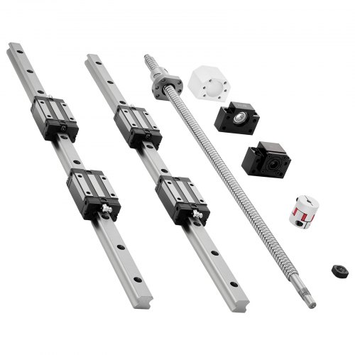 VEVOR Linearführungen, HGR20, 2er-Pack 600 mm Linearschienen, 1x Kugelumlaufspindel, 4x. Gleitblöcke, mit BF12/BK12 Endstütze, Kupplung & Muttergehäuse, für DIY-CNC-Fräsmaschinen & Drehmaschinen