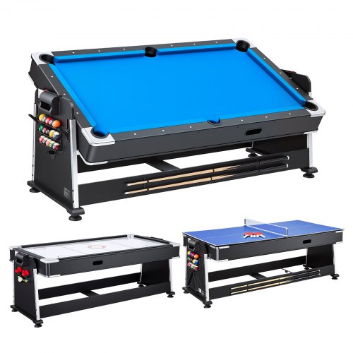 VEVOR Spieltisch Kombi 3 in 1 Airhockeytisch Billardtisch Tischtennistisch für Familienabende, Partys und Unterhaltung, Schneller Wechsel per Flip-Design, Luftstromsystem und Komplettes Zubehörset