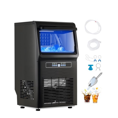VEVOR kommerzielle Eismaschine Eisbereiter (36,3 kg/Tag) mit 5,4 kg Speicherkapazität & Ablaufpumpe, 36 Eiswürfel in 15 Minuten, LED-Digitalanzeige, selbstreinigende Eismaschine für Bar Restaurant