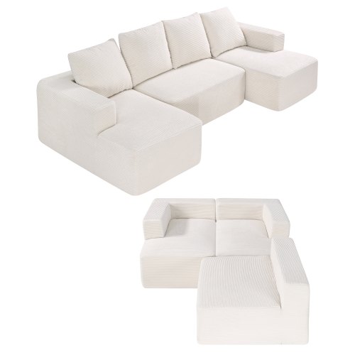 VEVOR Lounge Sofa Modulares Sofa U-Form Modulsofa mit Kissen Beige Couch 256cm