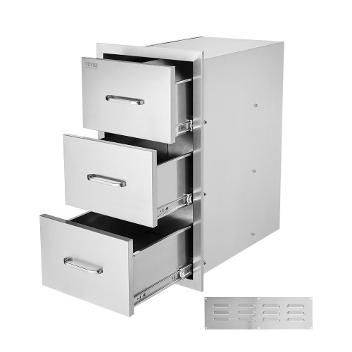 

VEVOR Küchenschubladen Outdoor Schubladenschrank (47 x 57 x 57 cm) mit dreifachem Zugriff aus Edelstahl, Schubladenaufbewahrung für Grillinsel mit Griff, für Grillstation