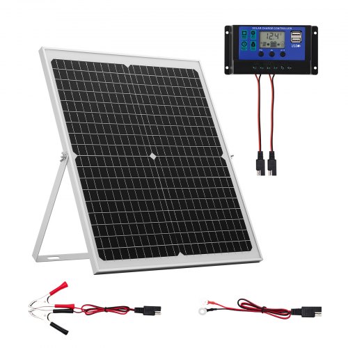 VEVOR 12V Monokristallines Solarpanel-Kit, Solarbatterieladegerät mit intelligentem MPPT-Controller & verstellbarer Halterung, IP67 wasserdicht für Auto, Boot, Wohnmobil, Motorradanhänger