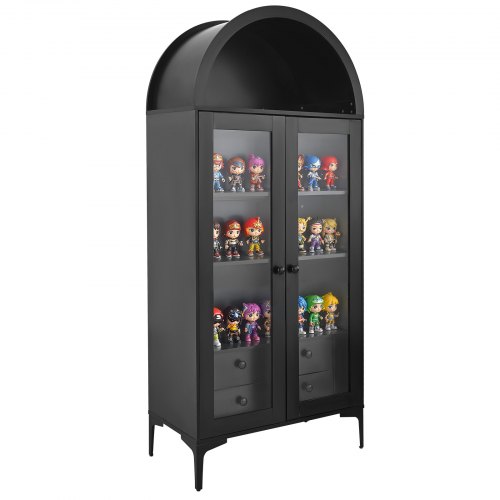 VEVOR gewölbte Vitrine mit Glastüren, Sammlervitrine Vitrinenschrank vierstöckig, Vitrine (179 cm hoch) mit 2 verstellbaren Regalen, Aufbewahrung für Schlafzimmer Wohnzimmer Büro