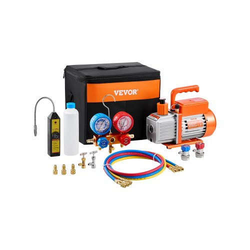 

VEVOR 4,5 CFM AC-Vakuumpumpe & Manometer-Set, 1-stufige-HVAC-Luftvakuumpumpe, A/C-Kältemittelverteiler-Manometer-Kit, mit Lecksuchschläuchen, für R134a, R12, R22, R502a, R410A, R404, R407C