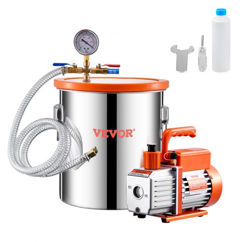 

VEVOR 18,93 L Vakuumkammer & 3,5 CFM Pumpe, Edelstahlkammer, einstufiges Vakuumpumpen-Entgasungskammerset, mit Acryldeckel, Öl, 1,5 m Schlauch, Vacuum Pump Kit zum Entgasen von Harz-Silikon-Epoxiden