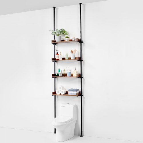 VEVOR Aufbewahrung über der Toilette, 4-stufiger verstellbarer Badezimmer-Organizer über der Toilette, kohlenstoffarmer Stahl, 135–332 cm hohes Lagerregal, einfach zu montierender Wäscheplatzsparer