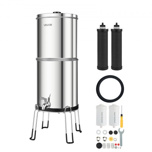 VEVOR Schwerkraft-Wasserfilter Wasserfiltersystem 8,52 L Edelstahl 304, Wasserfilteranlage Reduziert Blei und bis zu 99 % Chlor, mit 2 Aktivkohlefiltern & 2 Fluoridfiltern, für Zuhause und Camping