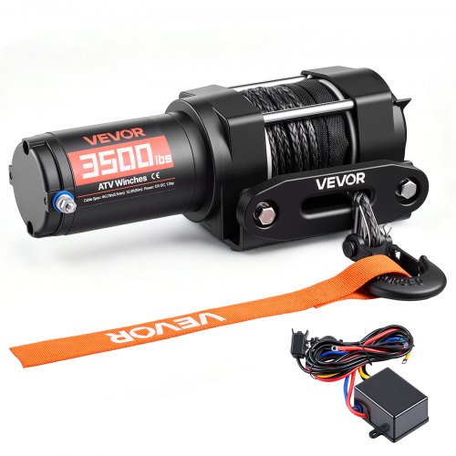 VEVOR Elektrische Seilwinde 1587 kg, 12 V DC Motorwinde mit 5,3 mm x 10 m Synthetikseil & Kabelgebundener Fernbedienung, IP55, Aluminiumgehäuse, Elektrowinde zum Abschleppen von ATVs, Schwarz