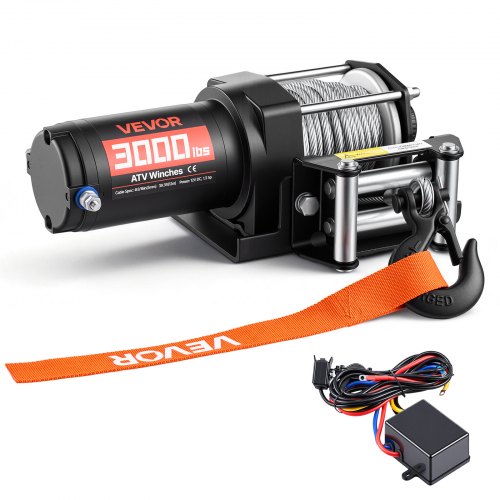 

VEVOR Elektrische Seilwinde 1360 kg, 12 V DC Motorwinde mit Φ4,7 mm x 12 m Stahlseil & Kabelgebundener Fernbedienung, IP55, Aluminiumgehäuse, Elektrowinde zum Abschleppen von ATVs, Schwarz