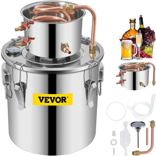 VEVOR Alkohol-Destilliergerät 11,4 L, Alkohol-Destilliergerät mit Umwälzpumpe, Alkohol-Destilliergerät Kupferrohr, Whiskey-Destilliergerät mit eingebautem Thermometer, Whiskey-Herstellungsset