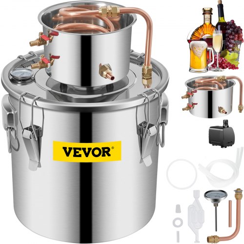 

VEVOR Alkohol Destillierapparat 30 L, Alkohol Destillierapparat mit Umwälzpumpe, Alkohol Destillierapparat Kupferrohr, Whiskey Destillierapparat mit eingebautem Thermometer, Edelstahl