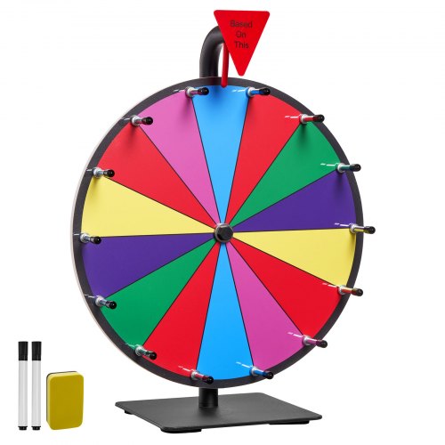 

VEVOR Glücksrad Drehrad (305 mm) 14 Slots Glücksrad mit Ständer, Lotteriespiele Gewinn-Roulette mit Tafelschwamm & 2 Markern, 6 Farben, Spinning Prize Wheel ideal für Party Kneipe Messe