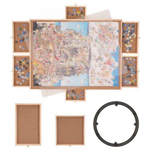 

VEVOR Puzzletisch Puzzle Brett 1500 Teile, Puzzle Staffelei 360° Drehung Kiefer Puzzletisch, 865 x 660 x 50 mm Puzzel Board mit 6 Ausziehbaren Schubladen, Puzzlespaß Spielspaß für Erwachsene & Kinder