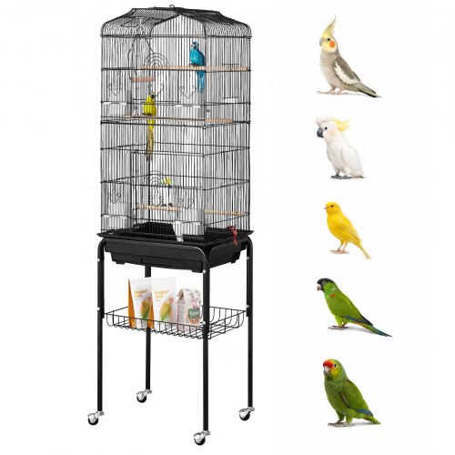 VEVOR Vogelkäfig, 45,7x35,5x151cm, Vogelvoliere mit offener Oberseite & Ständer, Vogelflugkäfig aus Stahl mit herausnehmbarem Tablett, Wellensittichkäfig mit 4 Sitzstangen, Papageienkäfig, Vogelhaus