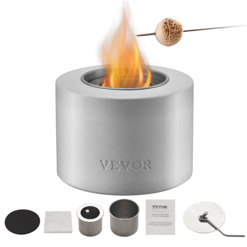 

VEVOR Feuerstelle, Φ127x108mm, Tischkamin, Dekoration für drinnen & draußen, Feuerschale für Reinigungsalkohol, Smores-Maker, für Terrasse & Balkon mit Feuerlöscherabdeckung, Zylinder hellgrau