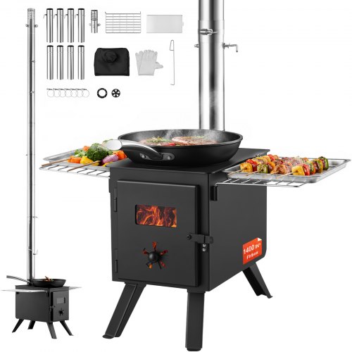 VEVOR Zeltofen 394 x 608 x 425 mm Campingherde 225 x 338 x 233 mm Ofen-Innenmaße Gartenofen Campingofen Werkstattofen Holzofeno outdoor kocher outdoor Küche für Camping Outdoor Heizung