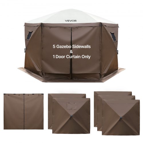 VEVOR 6x Seitenwände für Pavillon Seitenteile 1,73 x 1,48 m, Wasserfeste Seitenplanen mit Sonnenschutz PU-Beschichtung, Seitenwand inkl. 1 Reißverschlusstür 2 Fenster für Faltpavillon Partyzelt, Braun