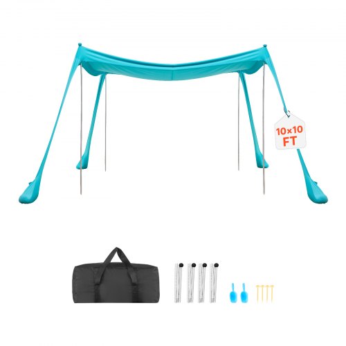 VEVOR Strandzelt mit Sonnenschutz (UPF 50+) 3 x 3 x 2 m, Strandmuschel mit Sandsäcken & Stützstangen & Sandschaufeln, Tragbares Sonnensegel für Familienausflüge Camping Angeln Grün
