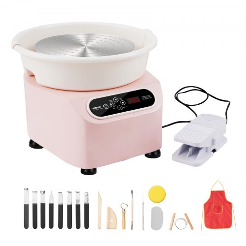 VEVOR Töpferscheibe, 28 cm Töpferformmaschine, 350 W elektrische Töpferscheibe mit Pedal und LCD-Touchscreen, Direktantrieb-Keramikscheibe mit Formwerkzeugen für Heimwerker-Kunsthandwerk, Rosa