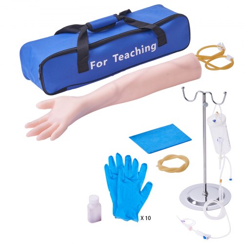 VEVOR Phlebotomie-Kit, IV Übungsarm Übungssätze, Phlebotomie-Arm-Praxis-Kit 560 x 130 x 70 mm, Trainingsarm für Intravenöse Injektion Inkl. IV-Ständer, Infusionsschlauch, Aderpresse usw.