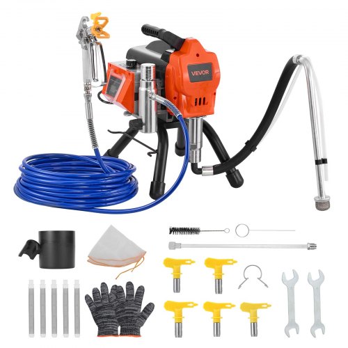 VEVOR Airless-Farbspritzgerät Sprühgerät 1500 W 3300 psi, 2,65 L/min Farbsprühsystem mit Reinigungsbürste & Schlauch & Verlängerungsstange & Düsen, Farbsprühgerät für Wohnungen, Gebäude