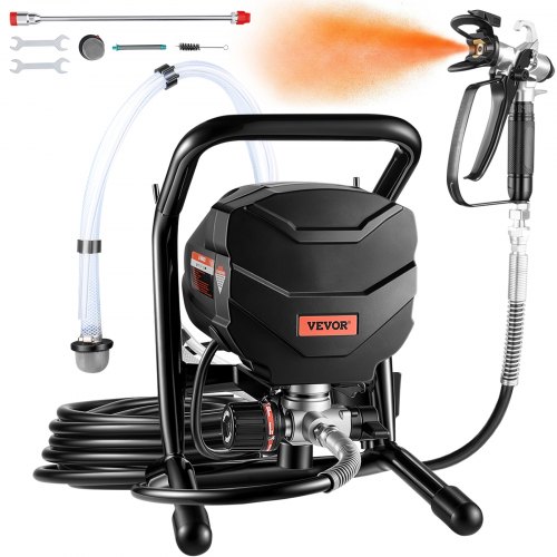 VEVOR Airless-Farbspritzgerät mit Ständer 650 W hocheffizientes Airless Spritzgerät 3000 PSI elektrische Farbspritzmaschine, Verlängerungsstange und Reinigungssets für Außenmöbel Zäune