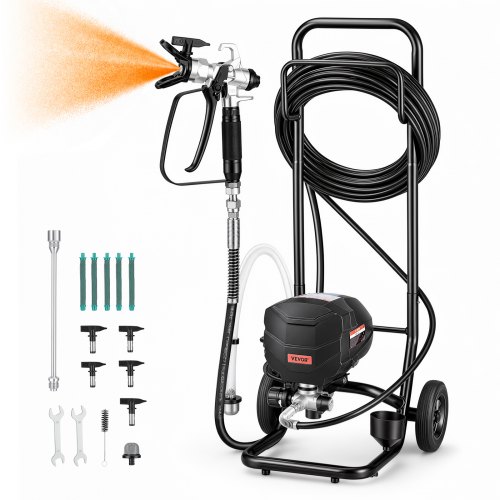 VEVOR Airless-Farbspritzgerät Sprühgerät mit Standfuß 640 W 3000 psi, Farbsprühsystem mit Reinigungsbürste & Schlauch & Verlängerungsstange & Düsen, Farbsprühgerät für Wohnungen, Gebäude