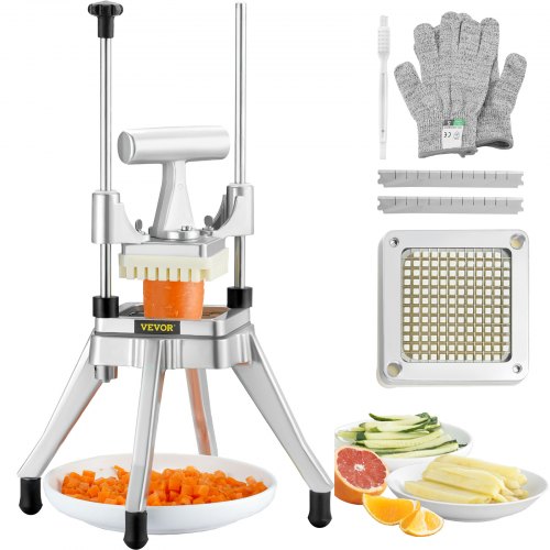 VEVOR Kartoffelschneider Pommes Frites Schneider 1/4 Zoll, Frittenschneider Gemüseschneider Kommerzieller Zerkleinerer Obstschneidemaschine mit 2 Ersatzklingen, Edelstahl Zerhacker Salat, Früchte